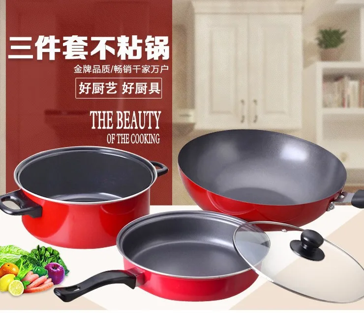 Three-piece Set Non-stick Non-Paintcoat Sootless Stainless Steel Pots Pot Cover Cookware Set