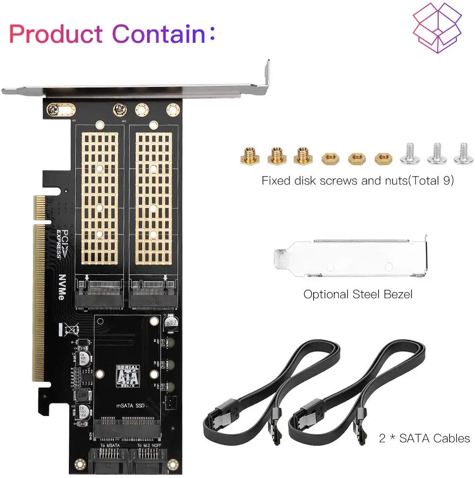 Onvian 3 в 1 NGFF и mSATA SSD адаптер M.2 NVME к PCIe 16X/M.2 SATA SSD к SATA III/mSATA-SATA конвертер+ 2 SATA кабеля - Цвет: Adapter