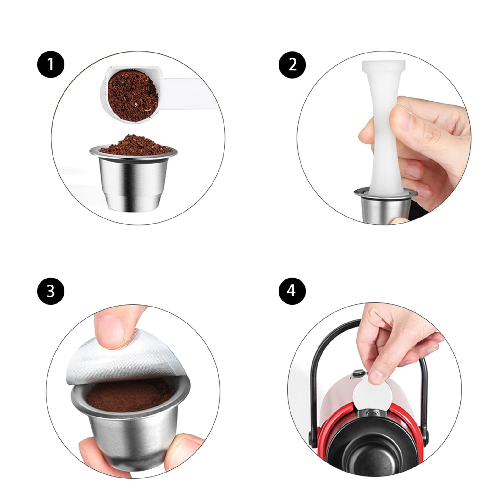 Reusable Capsules Coffee Machine Capsules Stainless Steel Coffee Pod Caffe Capsule Pod Holder Accessory