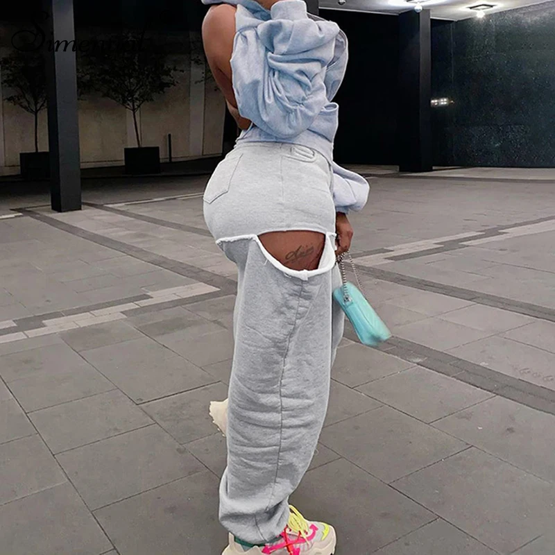 

Simenual Cut Out Casual Loungewear Sweatpants High Waist Street Style Sporty Solid Long Trousers Loose Fall Winter Fashion Pants