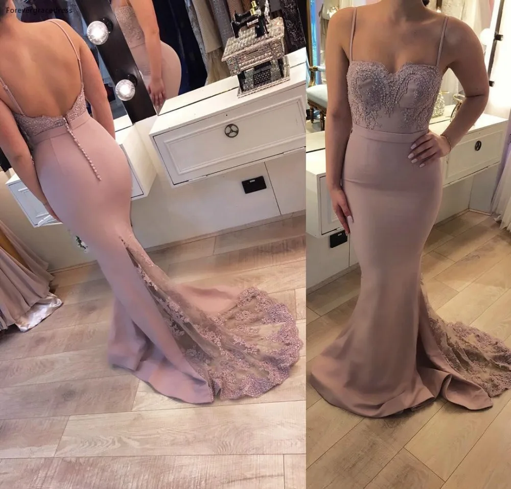 Elegant Mermaid Bridesmaid Dresses Sexy Backless Spaghetti Straps 2018 New Custom Made Appliques Wedding Guest Dress Evening Prom Gowns  98
