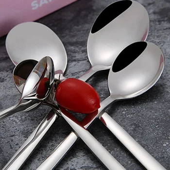 

304 Stainless Steel Spoons With Long Handle Korean Soup Spoon Dinner Spoons Rice/Salad Tableware