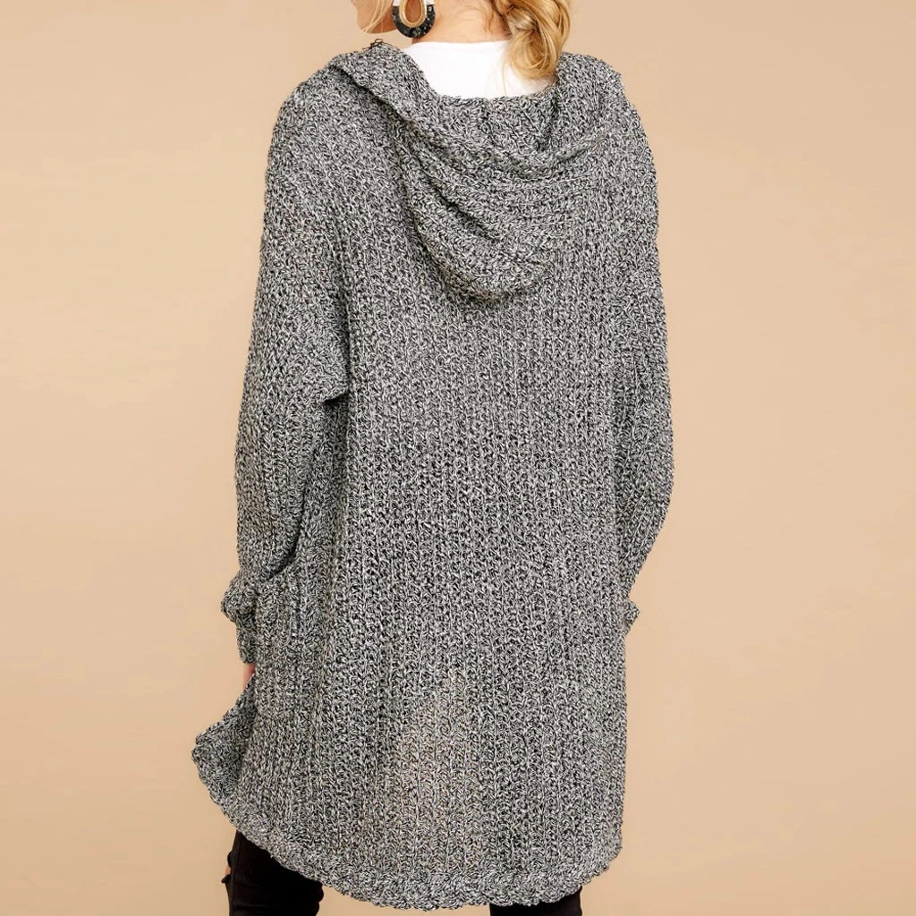 JAYCOSIN New Womens Sweater Womens Long Sleeve Hooded Knitted Cardigan Sweater Pocket Coat Hoodies Outwear Ladies Girls 726