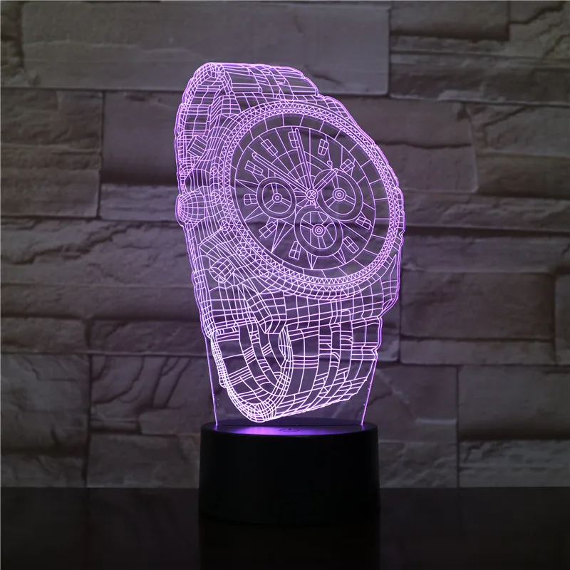 

Abstract Wrist Watch Shape 7 Color Change Touch Switch Baby Sleep Creative USB 3D Night Light Lamp For Home Decor 3D-1954