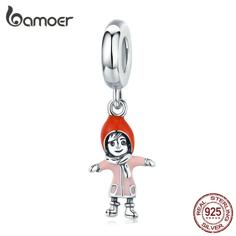 Bamoer,, 925 пробы, серебряный, обнимающий, для девушек, подвеска, Шарм для женщин, браслет, эмаль, Рождественская коллекция SCC1353