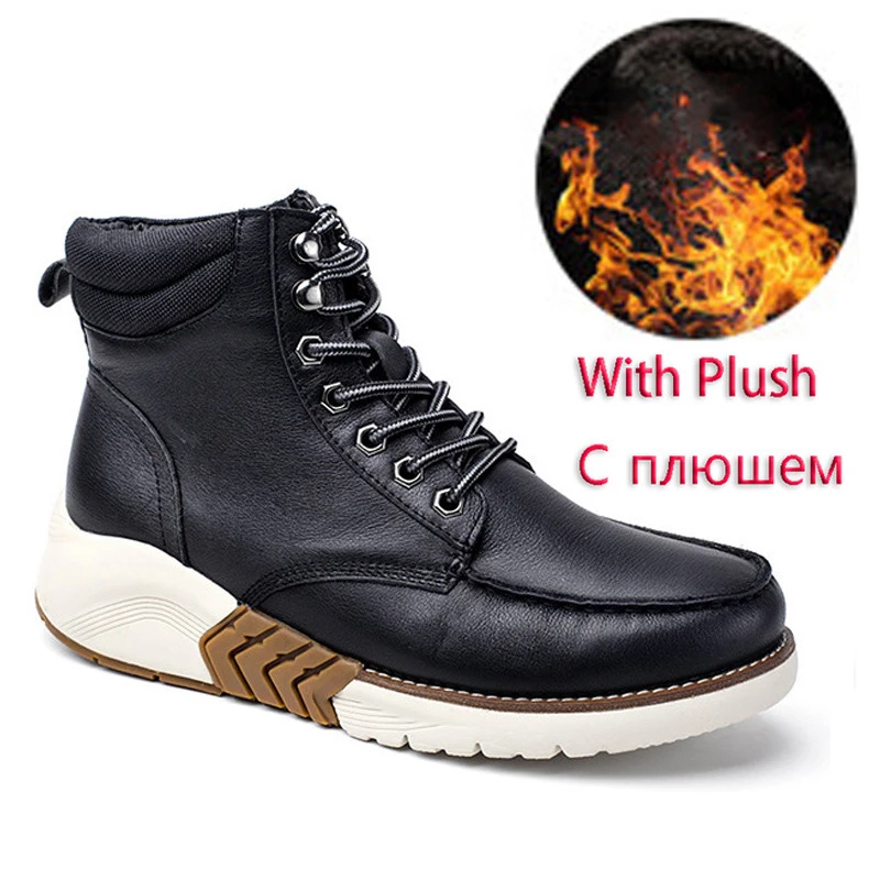 With Plush Мужские зимние кожаные ботинки на толстой подошве; Ботинки martin в байкерском стиле; Мужские ботинки в стиле ретро; 8#20/10D50 - Цвет: With Plush