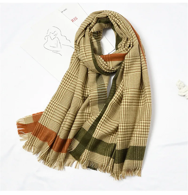 6 Cashmere Knitted Scarf Women Winter Elegant Scarf Plaid Print Warm Long Warm Design Scarves Shawls Neck Wrap Ladies Dropshipping - Цвет: 6