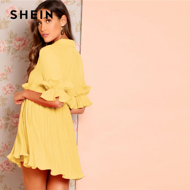 SHEIN Платье На Запах С Глубоким Вырезом И Оборками 2019 Сексуальное Рюшами Средним