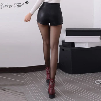 

2020 New PU Black Shorts Women High Waist Zipper Solid Sexy Skinny Short Summer Fashion Club Party Biker Shorts Spodenki Damskie