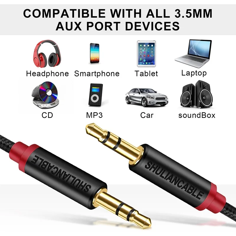Shuliancable 3,5mm Audiokabel, AUX-Kabel für Kopfhörer, iPods, Smartphones, iPads, Autoradios und Mehr – Detail 1
