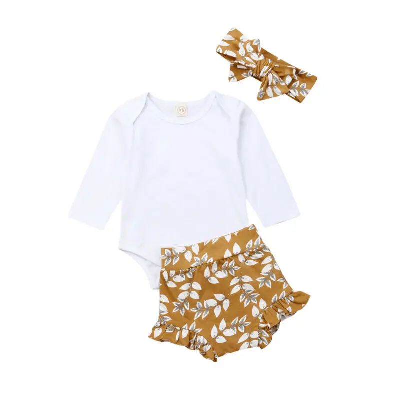

0-24M Toddler Kids Baby Girls Infant Clothes Romper Tops Flower Print Short Pants Outfits Set