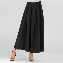Женская плиссированная Макси-юбка с высокой талией, женская повседневная черная длинная юбка на весну-осень, мусульманская Нижняя юбка для офиса, юбка длиной до лодыжки