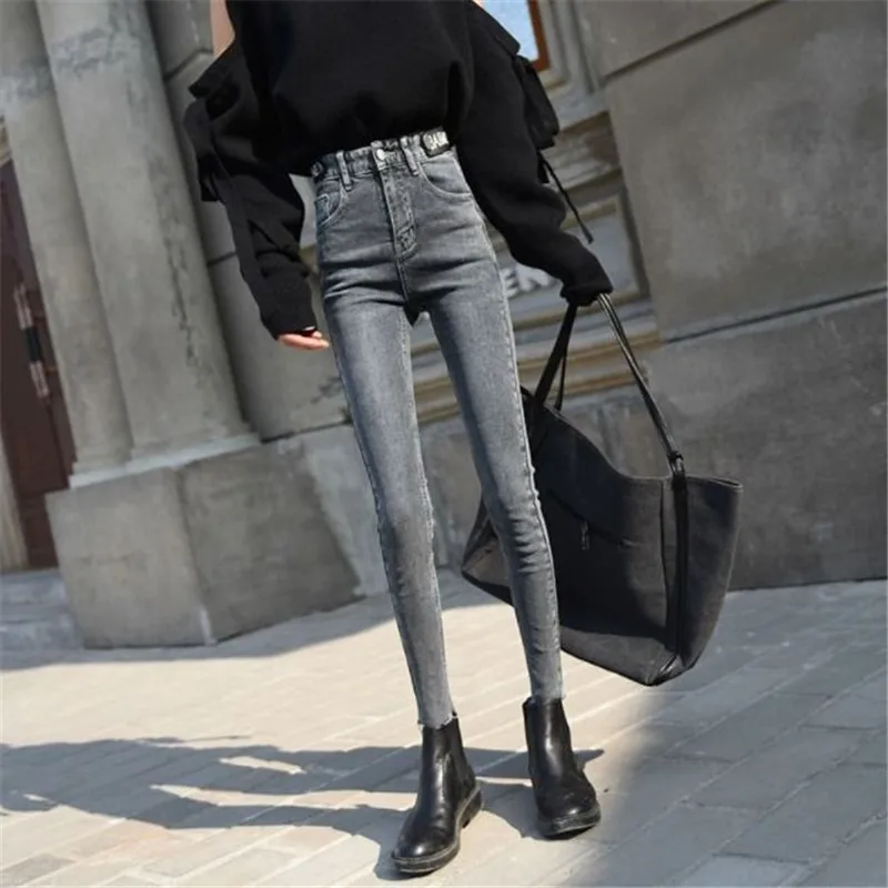 Goede Hoge Taille Ripped Skinny Potlood Jeans Vrouwen Plus Size Grijs Mom Stretch jeans Dames Denim Broek Fashion Brief Decoratie mujer