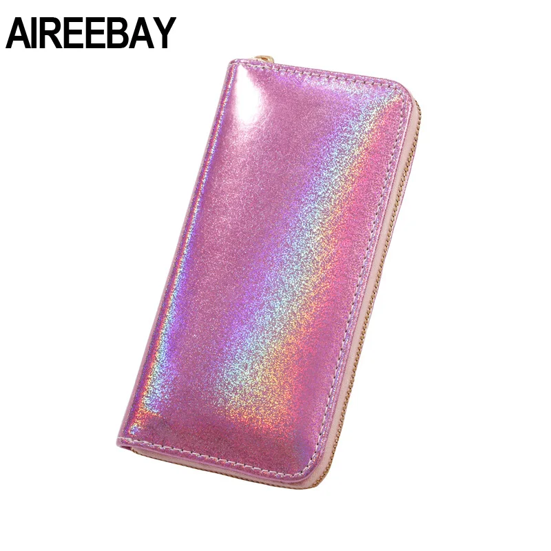 AIREEBAY женская сумка кошелек голографические кожаные кошельки лазерный Органайзер женские длинные кошельки женский кошелек для девушек держатель для карт