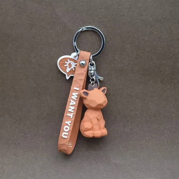 Cute Dinosaur Fox Keychain Cat Key Ring Cotton Stuffing Cartoon PU Rabbit Key Chain Creative Car Bag Phone Panda Key Ring