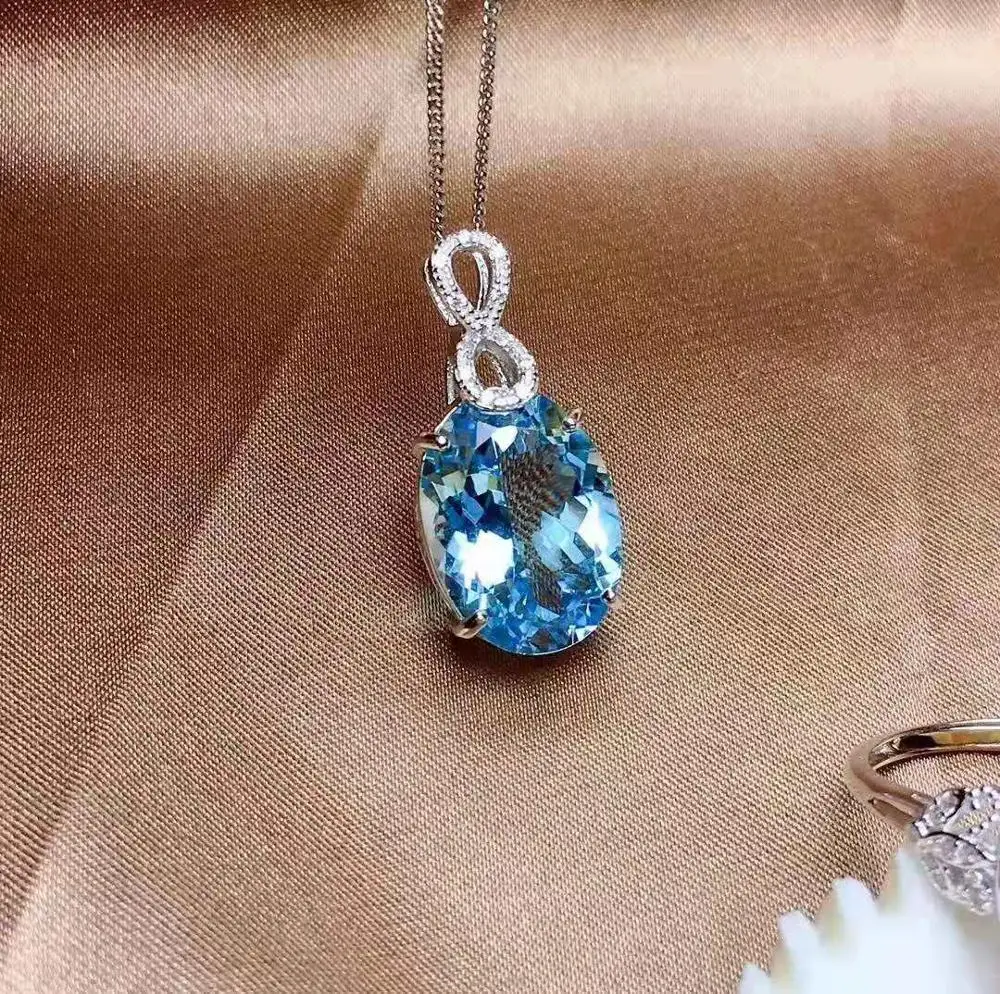 Platinum necklace Небесно-Голубой топаз S925 кольцо кулон набор модный и элегантный для женщин - Цвет камня: Platinum necklace