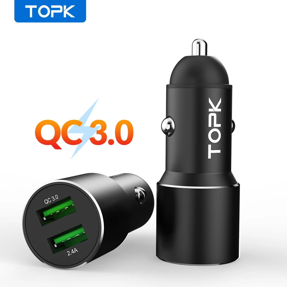 Автомобильное зарядное устройство TOPK G207Q с двумя USB портами быстрая зарядка 3 0