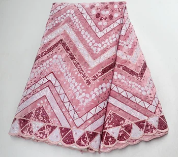 

2019 High Quality African Lace Fabric Pink French Lace Fabric Tulle Sequins Nigerian Lace Fabric For Wedding Dress