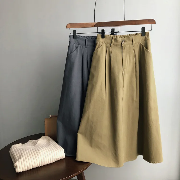 Womens Skirts 2020 Spring New Tooling Skirt Retro Japanese High Waist A-line Skirt Umbrella Elastic Waist Skirt Female Womens Skirts 2020 Spring New Tooling Skirt Retro Japanese High Waist A-line Skirt Umbrella Elastic Waist Skirt Female