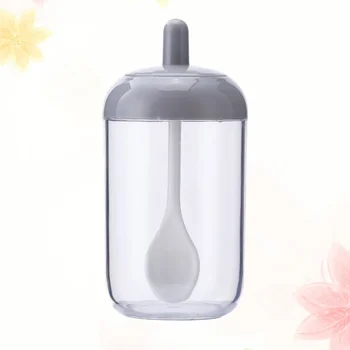 

2PCS Seasoning Bottle with Cover and Spoon Clear Spice Holder Salt Pot Condiment Container for Home Kitchen