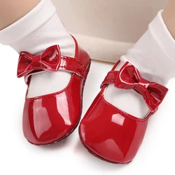 Clássico princesa sapatos de bebê infantil da criança arco antiderrapante de borracha plana macio sola de couro do plutônio primeiros caminhantes recém nascidos da menina footwears