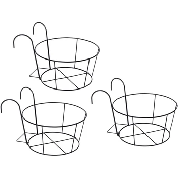 

Wrought Iron Black Flower Tray Hanging Basket Household Balcony Guardrail Hanging Flower Pot Rack Storage Basket(3 Pcs)