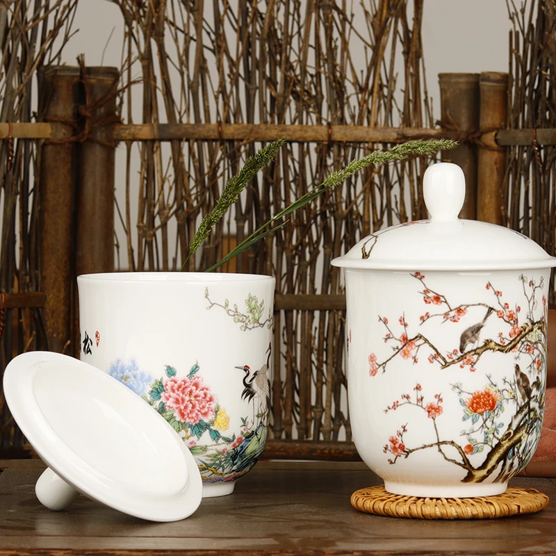 Jingdezhen Ceramic Tea Cup With Cover Bone China Water Cup Office Meeting Vup Hotel Company Pastel tea cup