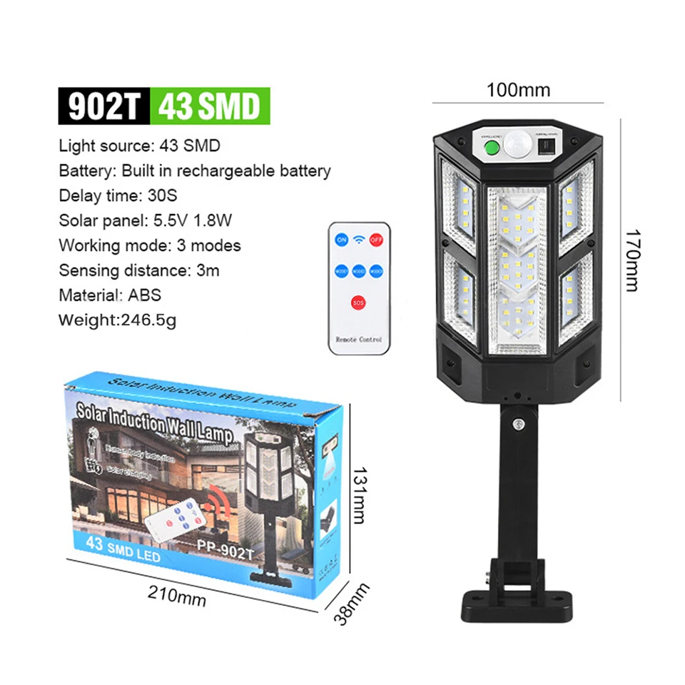 Solar Sensor Wall Lamp 3 Modes Bright LED New Outdoor Garden Lighting Street Lamps Waterproof Sunlight  With Remote Control