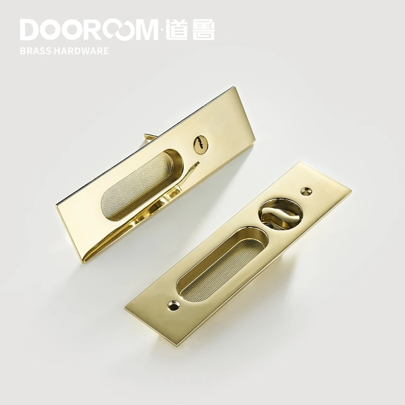 Dooroom Brass Sliding Door Lock Set Handles Gold PVD Modern American Push Pull Interior Living Room Bathroom Balcony Kitchen