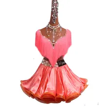 Конкурс латиноамериканских танцев платье для выступлений платье принцессы, рыбья кость вьючная юбка, оранжевый розовый кисточки# LD121
