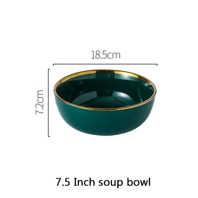 D.7 Inch bowl Зеленая керамическая золотая инкрустационная тарелка для стейка, тарелка для еды в скандинавском стиле, посуда, миска для десерта, блюдо, обеденное блюдо, набор посуды - Цвет: D.7 Inch bowl