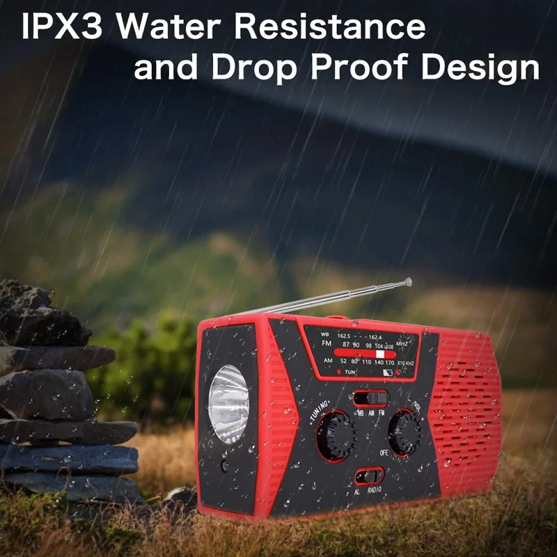Аварийное солнечное ручное радио с AM/FM, светодиодный светильник-вспышка, светильник для чтения, 2000 мАч Мобильная мощность и SOS сигнализация