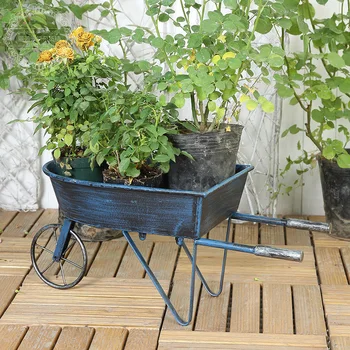 

American Country Iron Cart Small Flower Stand Home Patio Garden Balcony Outdoor Window Decoration Retro Style Floats Display