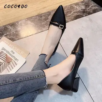 

2020 New Korean Wild Low-heeled Scoop Shoes Pointed Professional Thick Heel Shoes British Shallow Mouth Work Shoes Women