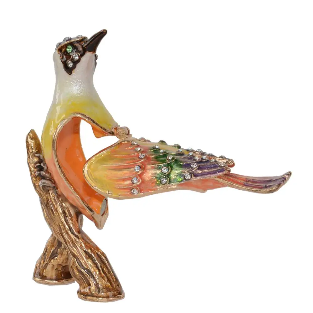 Woodpecker Bird Trinket Box, Crystals Bejeweled Jewelry Holder, Birthday Present