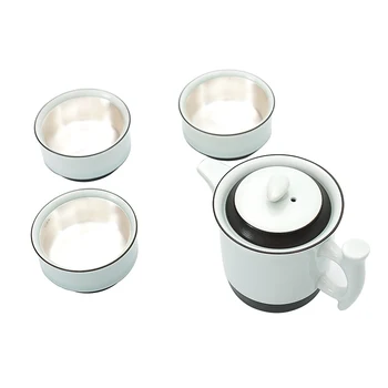 

Silver Teapot 999 Sterling Silver Set Porcelain Inlaid Silver Household Travel Portable Silver Kung Fu Teapot