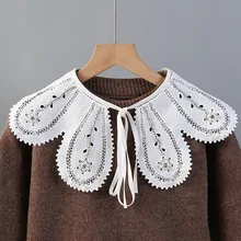 Feminino oco coleiras falsas xale para camisa bordado feminino gola destacável meninas meia camisa decote falso col