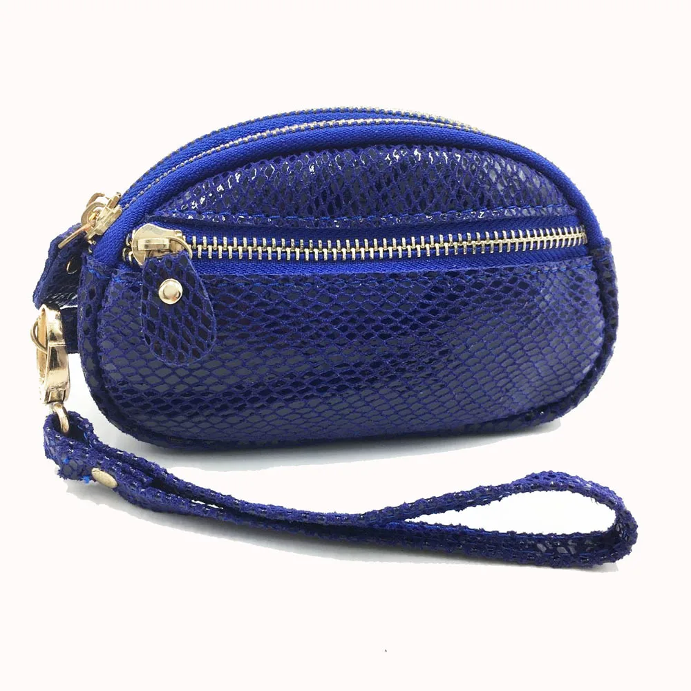 

Two-Layer Leather European and American Style Royal Blue Serpentine Brushed Zipper Nylon Dark Blue Leather Women's Bag
