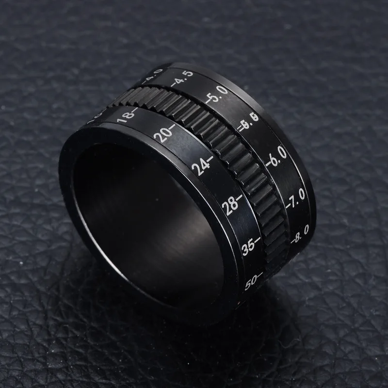 Men 12mm Titanium Steel Rotatable Camera Lens Ring Black