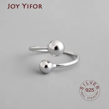 

925 Sterling Silver Open Rings INS simple geometric ball beads Adjustable Finger Rings Silver Jewelry