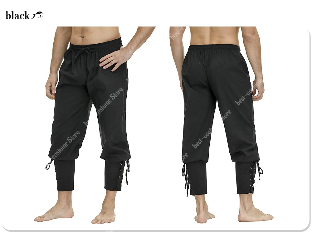 Medieval Pants for Men Pirate Viking Costume Pants Plus Size Trousers Pirate Cosplay Costume With Drawstrings