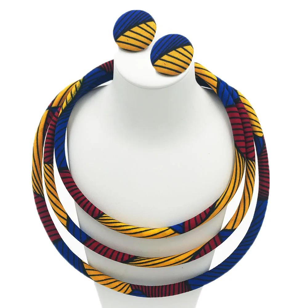 Women necklace earring set African print wax fabric necklace earrings jewelry Ankara jewelry (11)