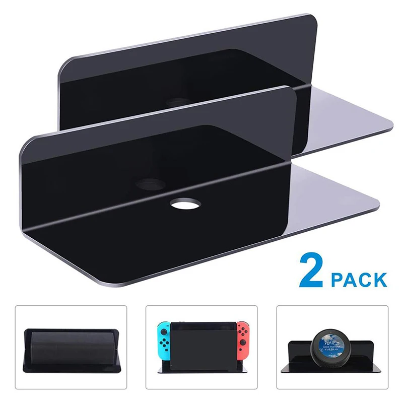 2 Pcs lot Acrylic Floating Wall Shelves Damage Free Expand Wall Space Small Display Shelf for Switch Smart Speaker