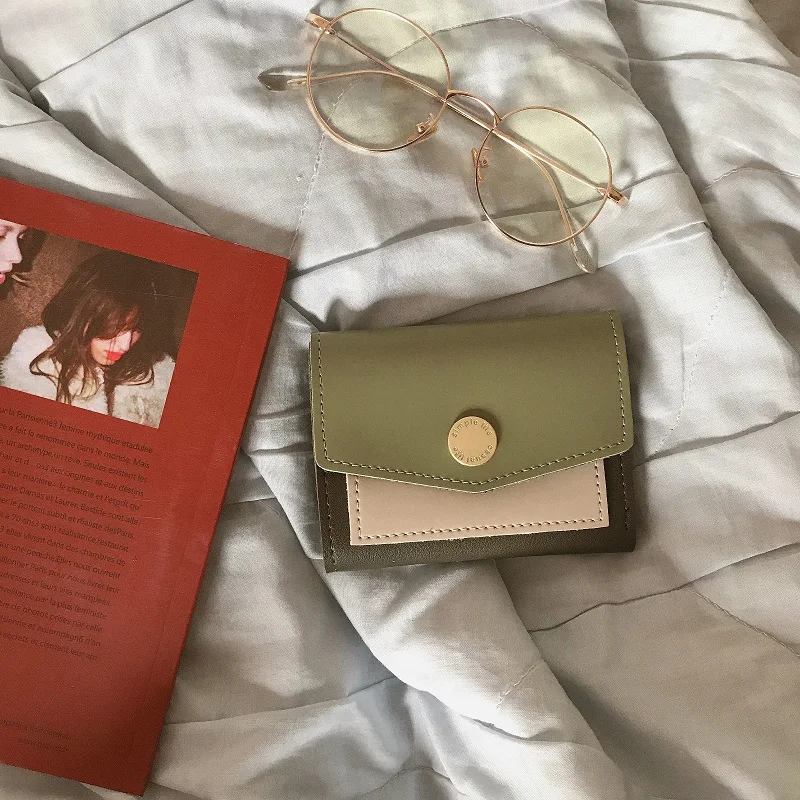 

Ins fashion color matching buckle short wallet female new Korea ulzzang Harajuku Japanese simple solid color casual women wallet