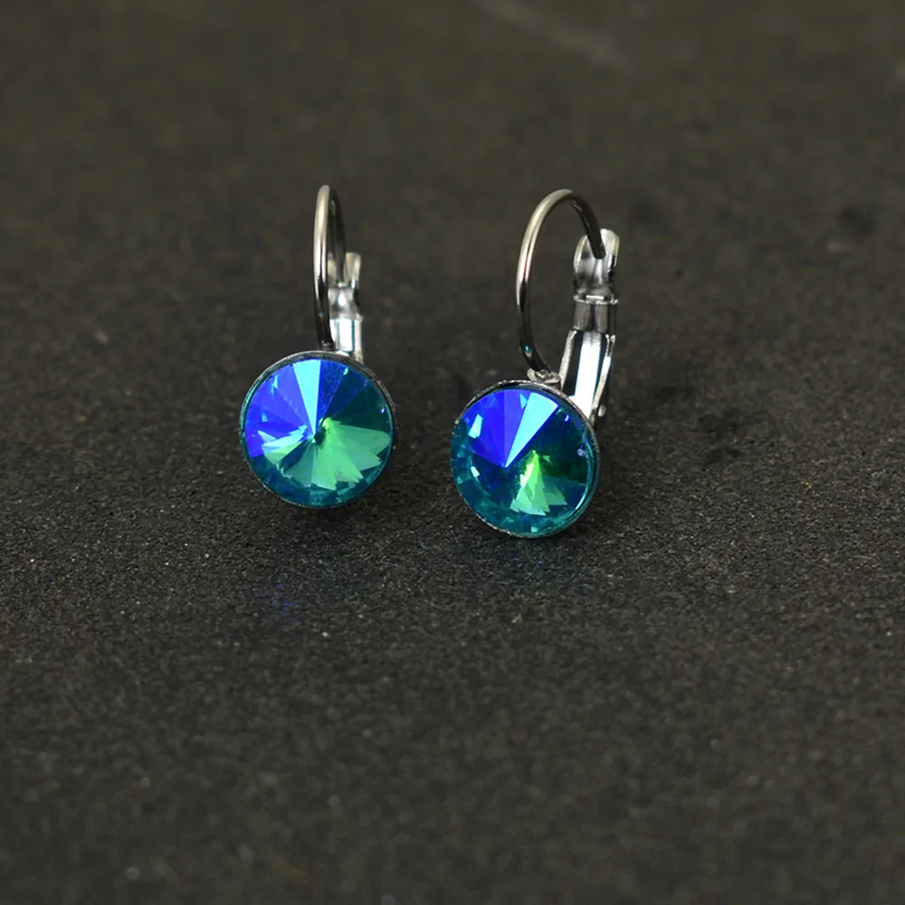 

Chadestinty Multicolored Round Crystal Drop Earrings Stainless Steel Earring Wedding Engagement Jewelry Geometric Earings bijoux