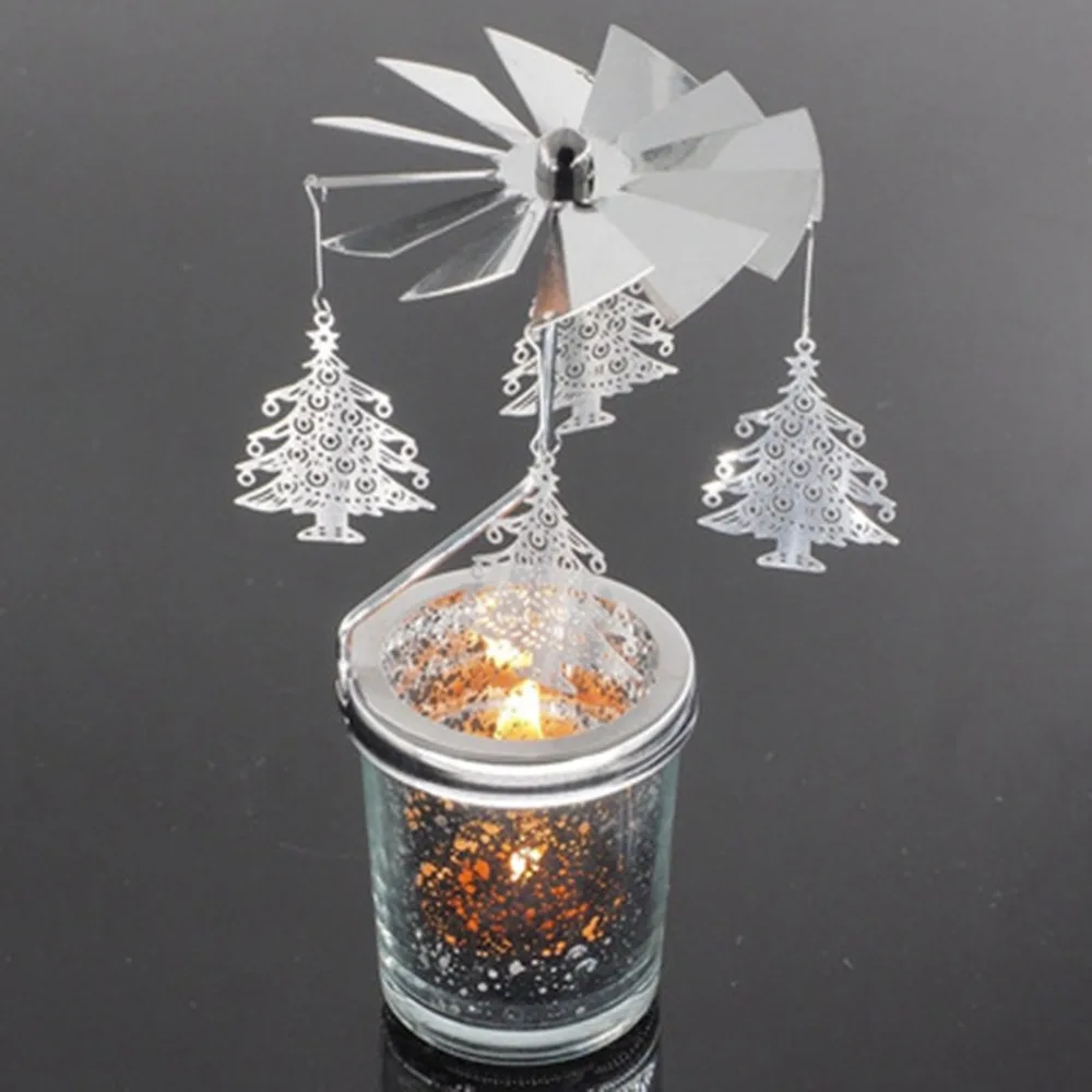 

Winter Cedar Shape Romantic Rotation Candlestick Revolving Door Windmill Starry Sky Candle Holders Christmas Gift