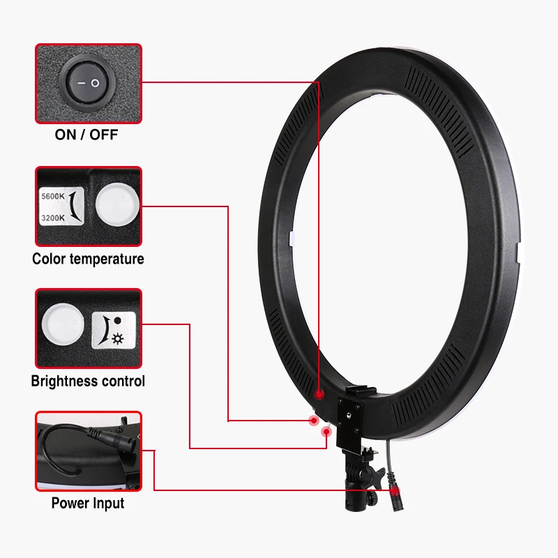 Cena Yizhestudio lampa pierścieniowa led 18 Cal ściemniania 60w lampa pierścieniowa ze statywem do YouTube fotografia wideo lampa pierścieniowa z torba do noszenia
