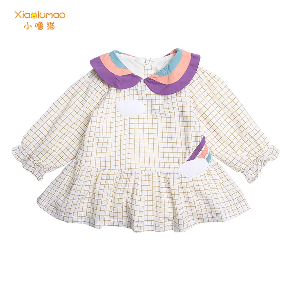 

2020 Fashion Autumn new girls rainbow plaid Dresses kindergarten long-sleeved Children kids girls Dresses