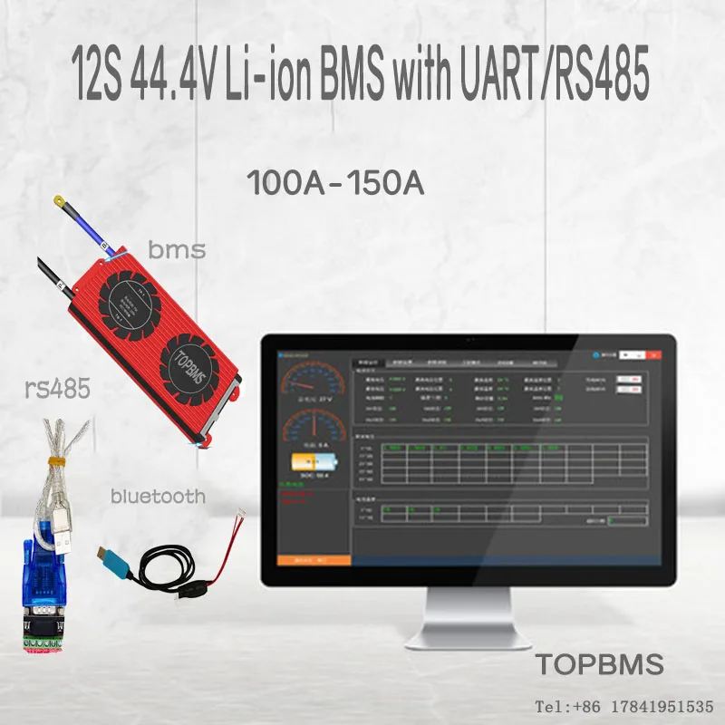 

12S 44.4V Li-ion BMS 100A150A with Bluetooth phone APP RS485 CANbus NTC UART GPS for Li-ion Battery 3.7V connected in 12 series