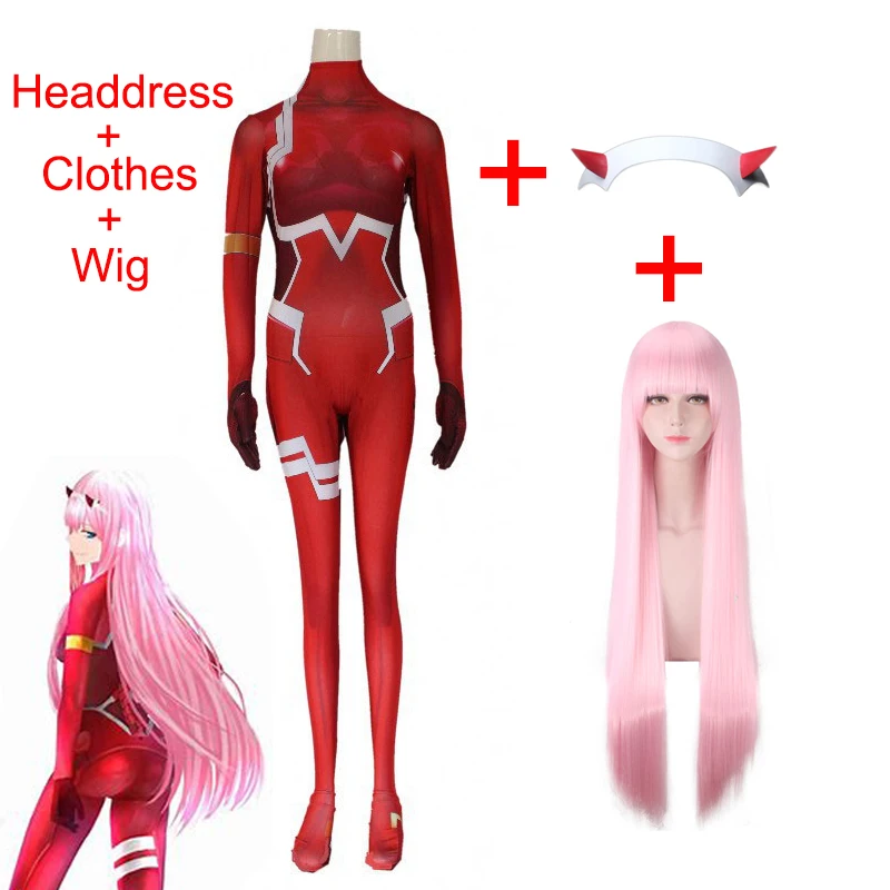Аниме DARLING in the FRANXX Code002 Косплей Костюм включает в себя розовый парик с рогами